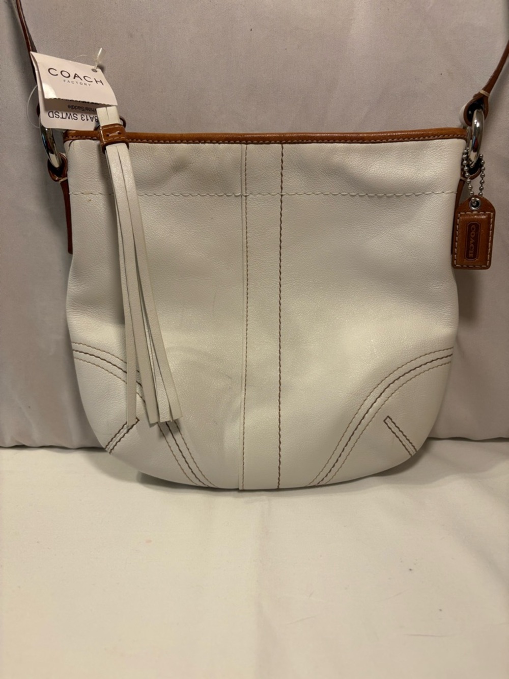 COACH White Leather Small Tassel Crossbody Bag